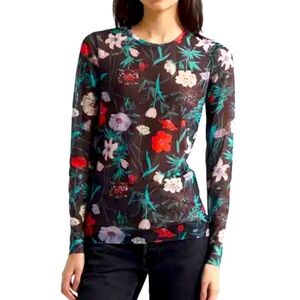 Marimekko VARITYS perennial Floral Print Long Sleeve Blouse Sz XS MESH